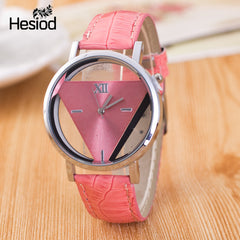 Hesiod New Design Fashion Ladies Watches Elegant Hollow Triangle Watch Fashion Women Thin Leather Strap Quartz Watch