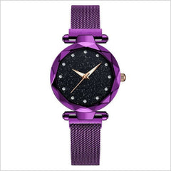 Luxury Women Watch Fashion Elegant Magnet Buckle Vibrato Purple Ladies Wristwatch Starry Sky Roman Numeral Gift Clock